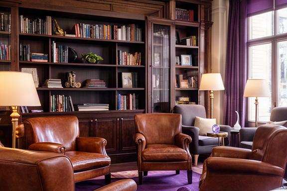 Salotto riservato del club maschile con poltrone in pelle e libreria in legno scuro a Parma